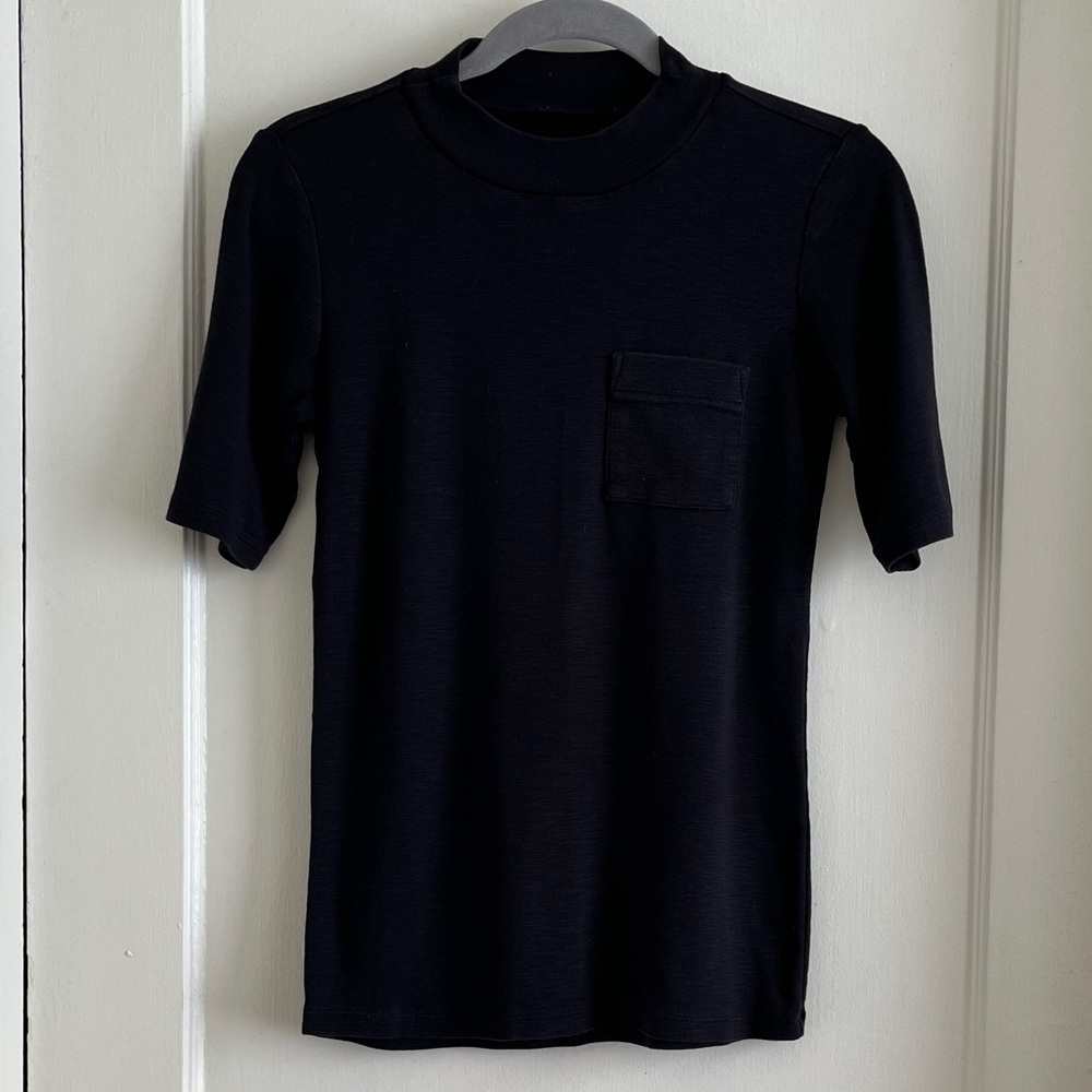LOFT XS Black Modern Tee 1/4 Sleeve Mockneck Pocket Top T-Shirt